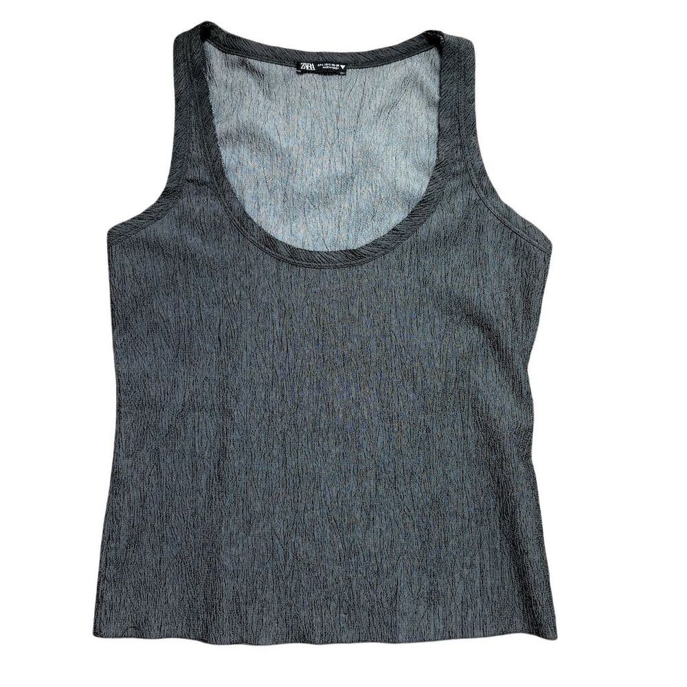 Zara Gray Metallic Shimmery Flowy Tank Top Size L Scoop Neck